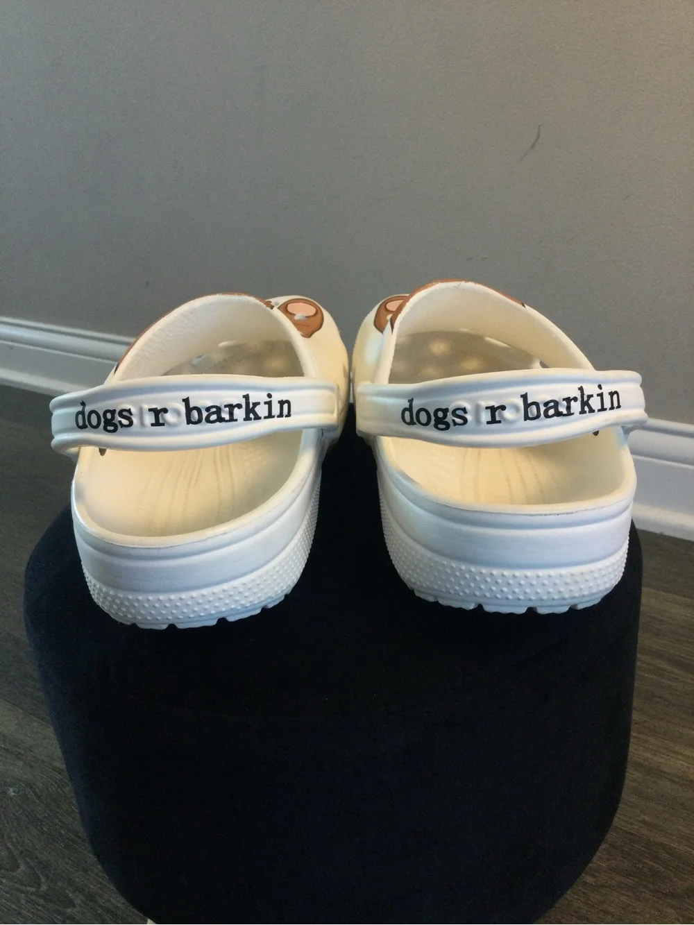 CROCS White Clog with Brown Footprint Design